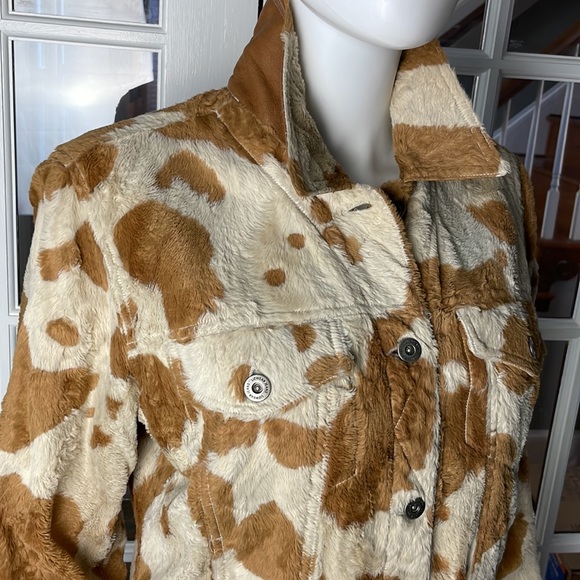 Vintage Fuzzy Animal Print Jacket Leather Collar - Picture 4 of 16
